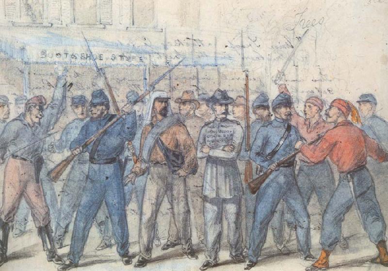 Frank Vizetelly Union Soldiers Attacking Confederate Prisoners in the Streets of Washington oil painting image